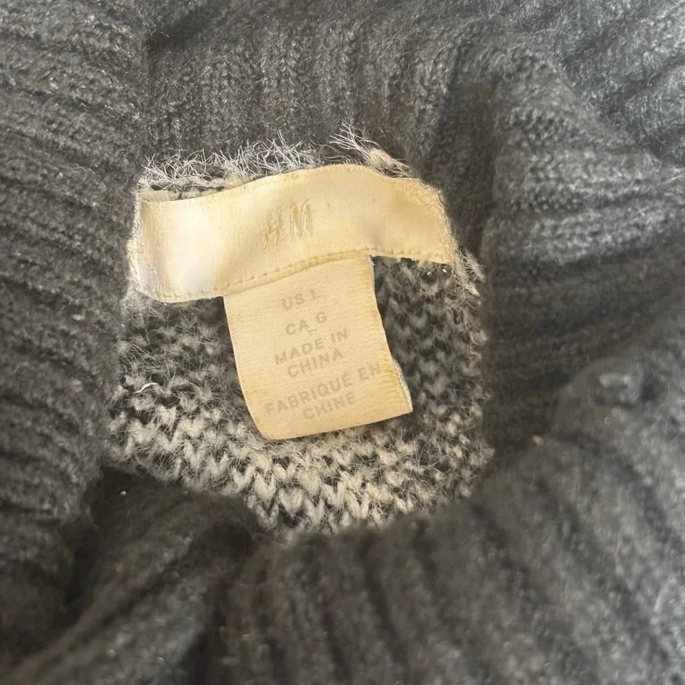 H & M Womens Turtleneck Houndstooth Sweater‎ Black White Large Wool Jacquard